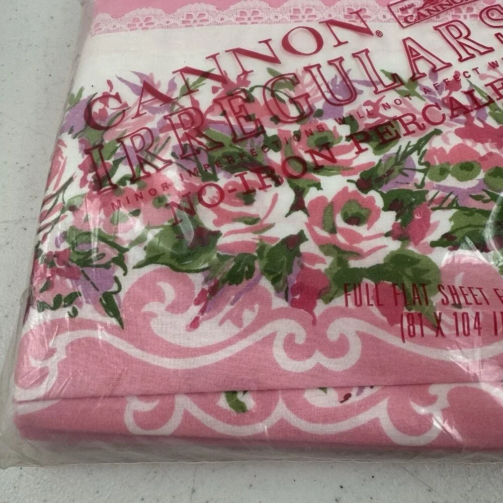 Vintage Cannon IrregularsPink With Roses Full Flat Sheet For 54x76 Mattress